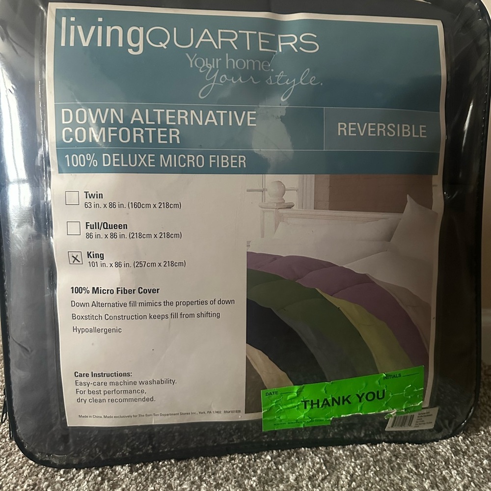 LivingQuarters Reversible Down Alternative Comforter-blue/gray. Never opened